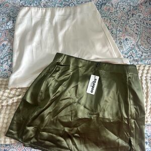 Women's Olive and White satin skirt Set